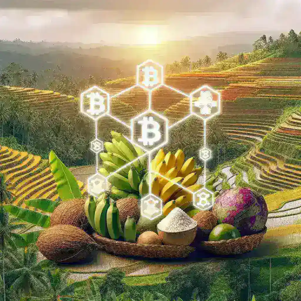 "Diagram illustrating the implementation of blockchain technology for certifying organic agricultural products in Indonesia, showcasing enhanced transparency, traceability, and verification processes."